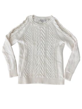 LOFT Cream Cable Knit Cold Shoulder Sweater Small Ivory Chunky Knit Pullover